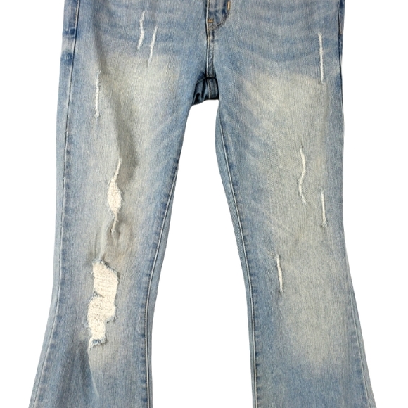 JUST USA Light Blue Distressed Flared Leg High Rise Jeans Size 3 Junior. - Picture 5 of 15